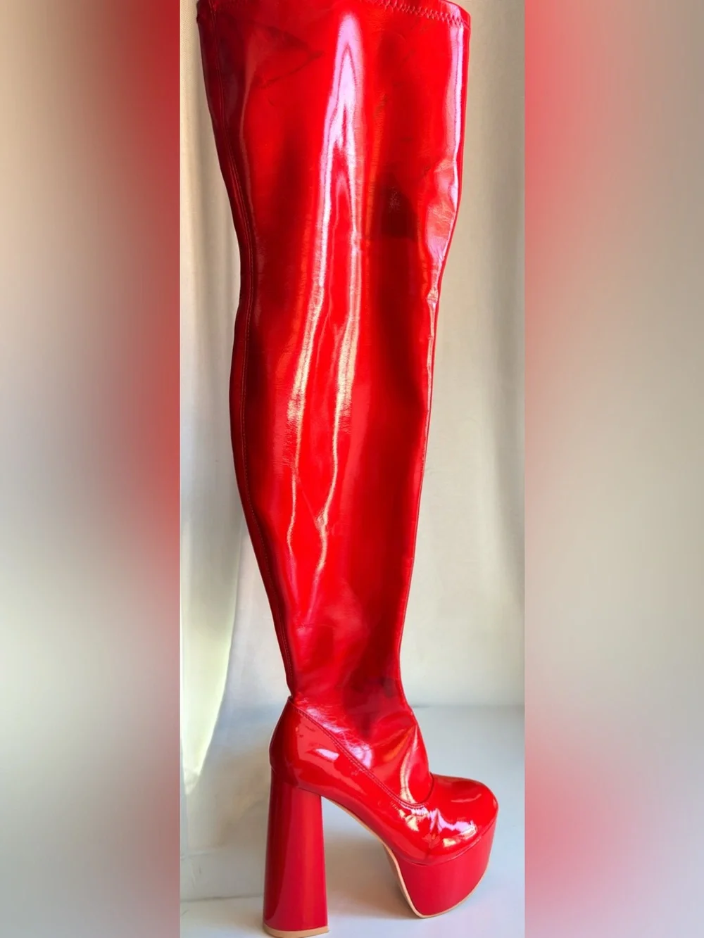 Sexy Red Thigh High Go-Go Platform Boots Size 8